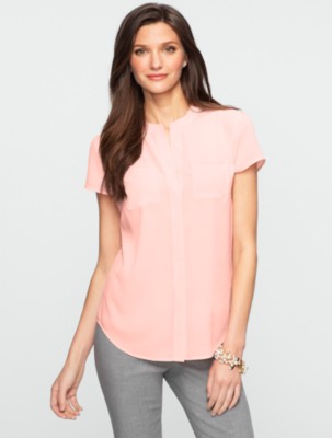 Short-Sleeved Band-Collar Shirt