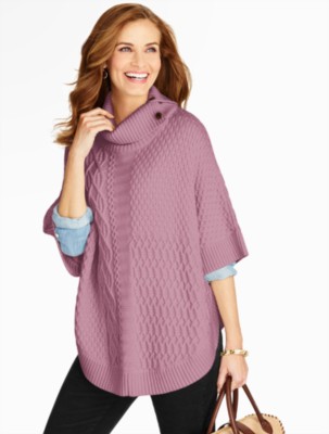 Mix-Stitched Turtleneck Poncho