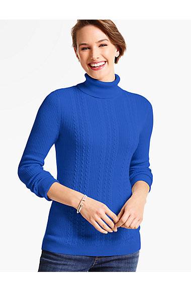 Cable-Ribbed Turtleneck - Talbots