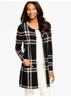 Herringbone Plaid Sweater Coat