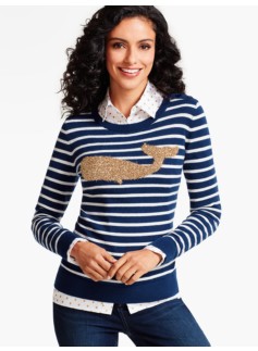 Whale & Nautical Stripe Tinsel-Decorated Sweater